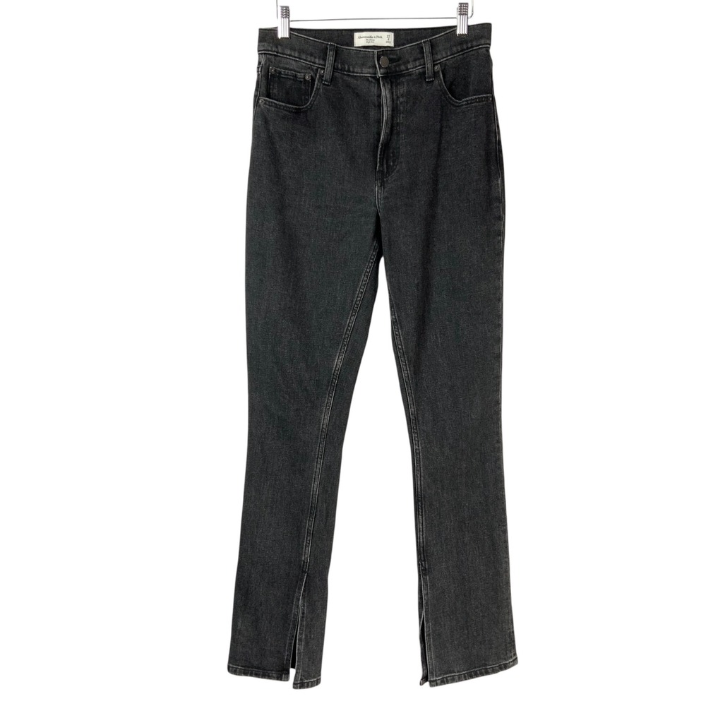 Abercrombie & Fitch The Skinny High Rise Black Jeans 27/4 Button Zip Split Hem